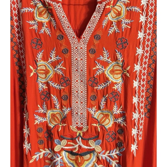 Angel Heart Boutique Red Tunic Top Multicolored Embroidered Floral Print 2XL - Picture 3 of 9